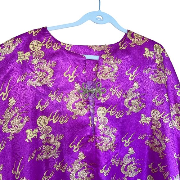Vintage Womens Caftan One Size Purple Embossed Satin Animal Print Casual - Picture 7 of 9